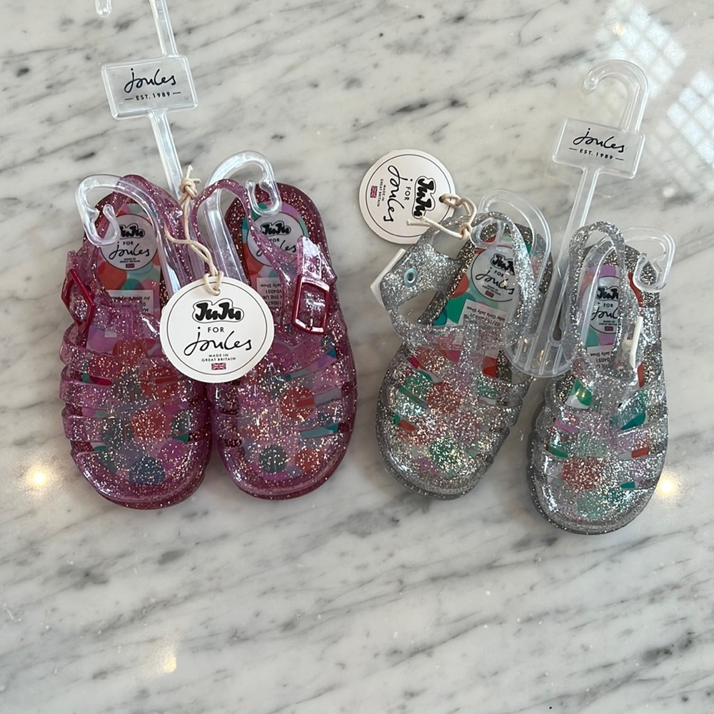 New Joules Girls Jelly Shoes Sandals Sparkle Silver or Pink